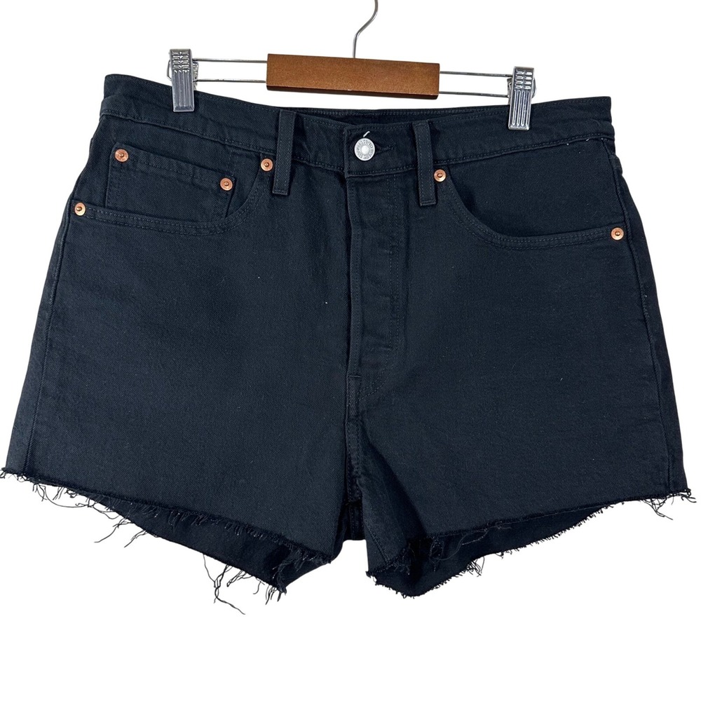 Levis 501 Original Black High Rise Cut Off Button‎ Fly Denim Shorts W30
